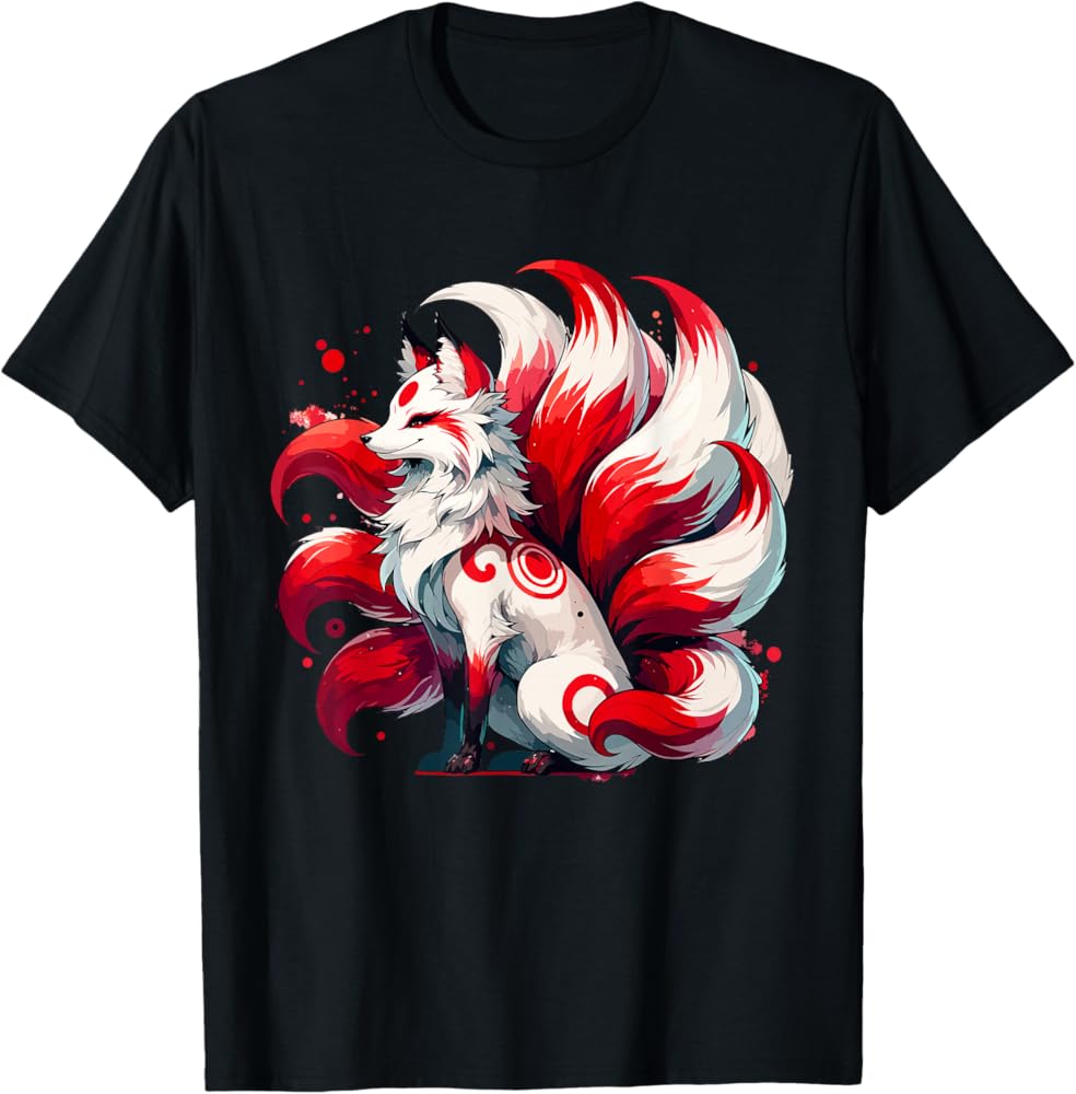 Amazon | 日本アニメ キツネ 九尾 Tシャツ | Tシャツ・カットソー 通販